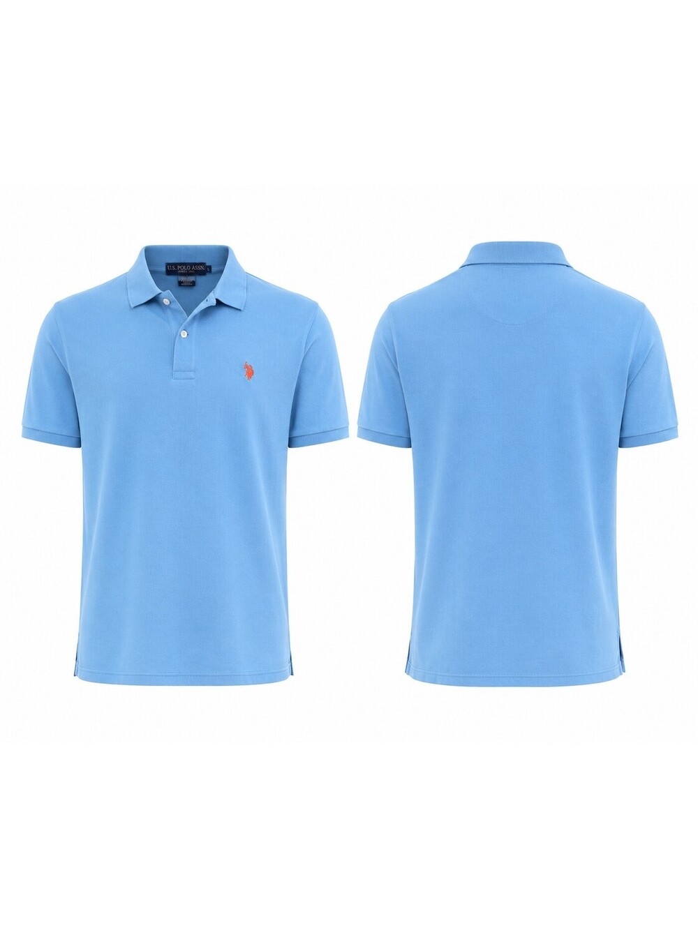 U.S. Polo Assn. Men's L Blue Solid Polo Shirt Short Sleeve Collared Button Logo